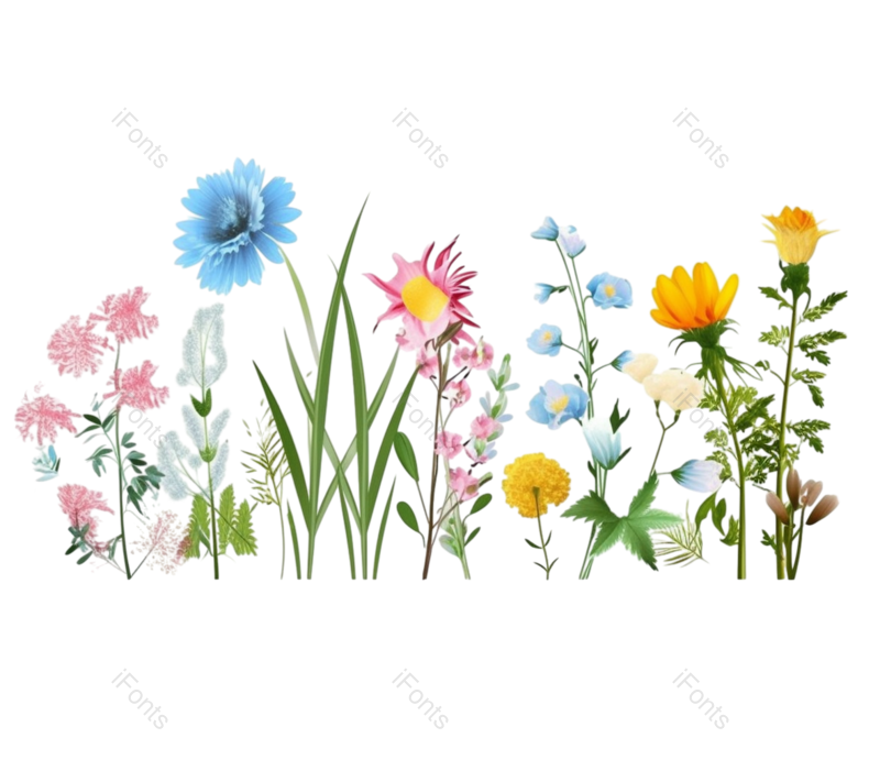 叶子图片,唯美元素,蓝色花PNG,花卉免抠素材